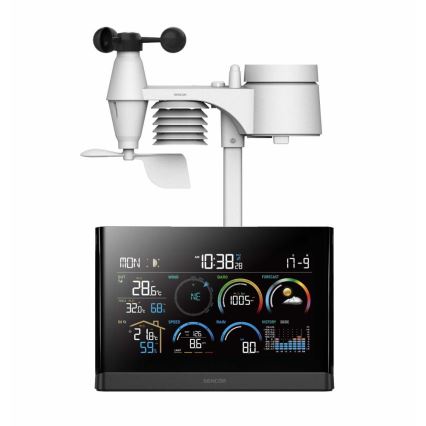 Sencor - Profesionální meteostanice s barevným LCD displejem a budíkem 5V/3xAAA + 3xAA