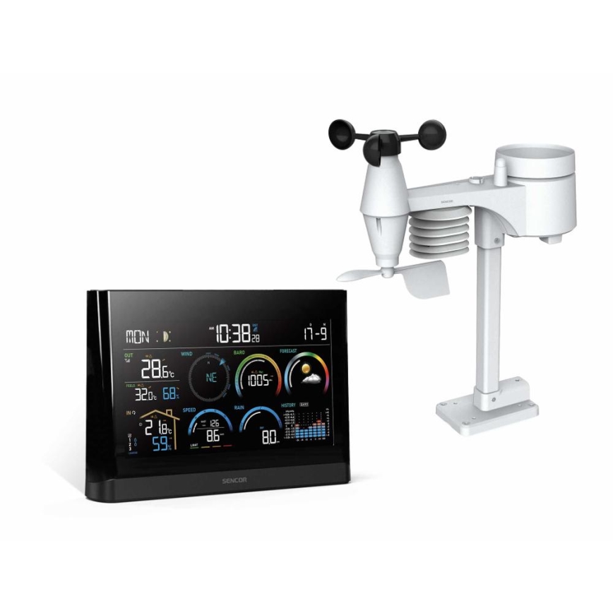 Sencor - Profesionální meteostanice s barevným LCD displejem a budíkem 5V/3xAAA + 3xAA