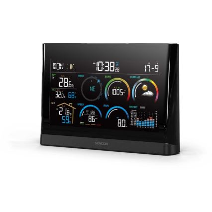 Sencor - Profesionální meteostanice s barevným LCD displejem a budíkem 5V/3xAAA + 3xAA