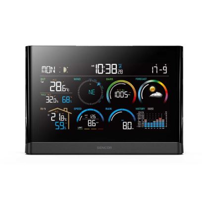 Sencor - Profesionální meteostanice s barevným LCD displejem a budíkem 5V/3xAAA + 3xAA