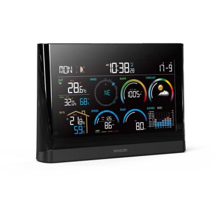 Sencor - Profesionální meteostanice s barevným LCD displejem a budíkem 5V/3xAAA + 3xAA