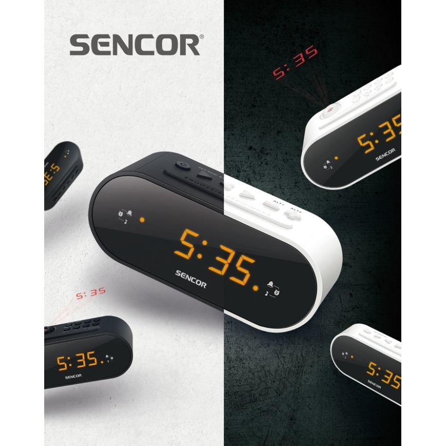Sencor - Radiobudík s LED displejem a projektorem 5W/230V 1xCR2032 černá