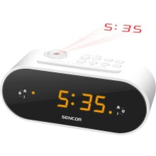 Sencor - Radiobudík s LED displejem a projektorem 5W/230V bílá