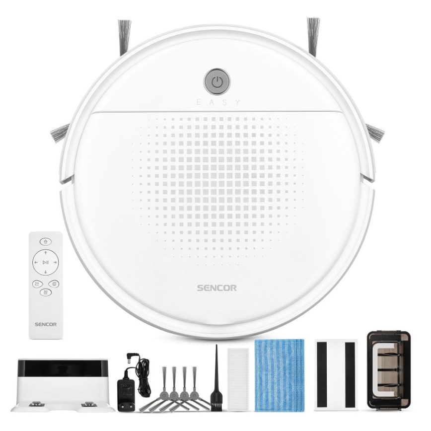 Sencor - Robotický vysavač s mopem 2v1 18W/1500 mAh bílá + dálkové ovládání