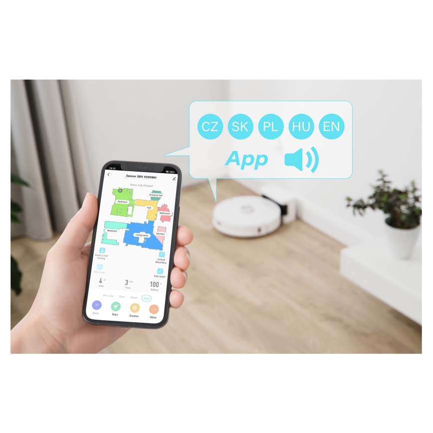 Sencor - Robotický vysavač s mopem 2v1 50W/5000 mAh Wi-Fi bílá + dálkové ovládání