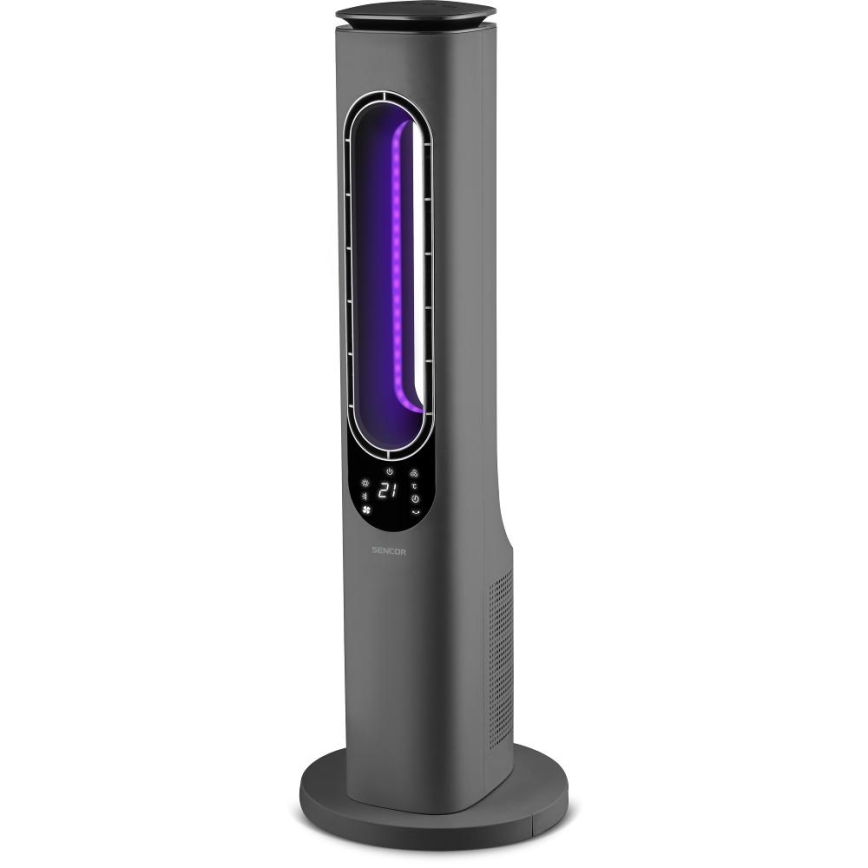 Sencor - Sloupový bezvrtulový keramický ventilátor 1200/2000W/230V antracit + dálkové ovládání