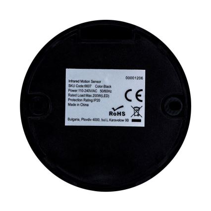 Senzor pohybu infračervený 360° 200W/230V černá