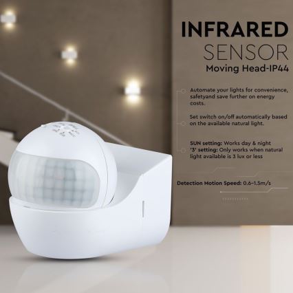 Senzor pohybu PIR 180° 800W/230V IP44 bílá