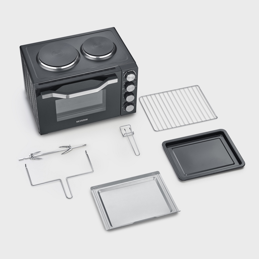 Severin TO 2074 - Horkovzdušná trouba s grilem a s plotýnkami 2500W/230V 30 l černá