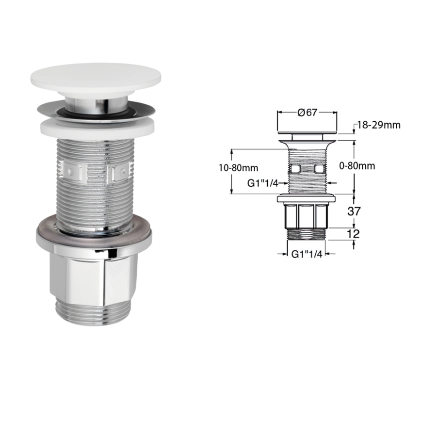Silfra - Umyvadlová výpusť pr. 6,7 cm bílá/lesklý chrom