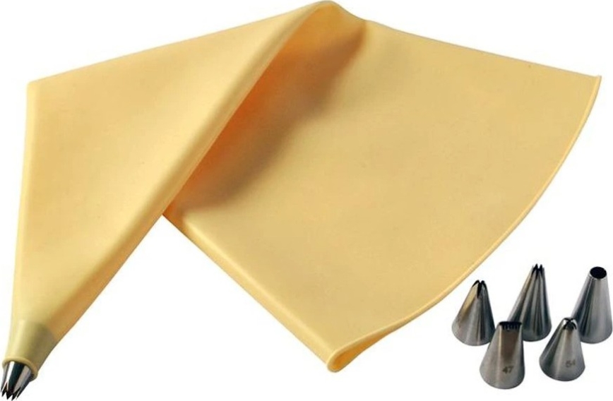 Silikonový zdobící sáček + 6 trysek TORO žlutá/nerez