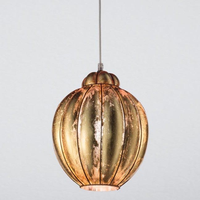 SIRU - Lustr na lanku FOGLIA ORO 1xE27/60W/230V pr. 25 cm zlatá benátské sklo/zlato