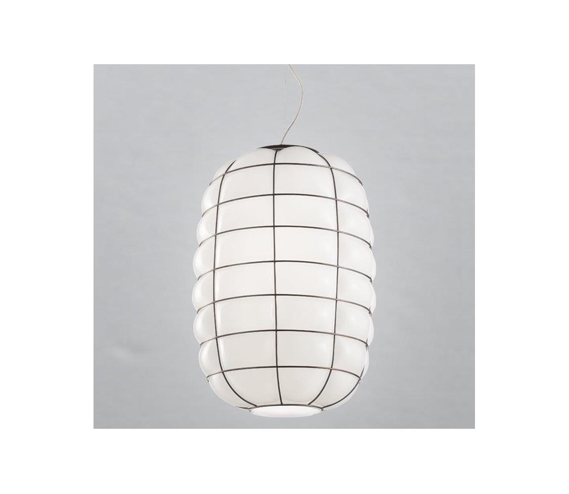 SIRU - Lustr na lanku LANTERNA 1xE27/60W/230V pr. 32 cm černá/bílá benátské sklo MS438-030BLL Bílá,Černá