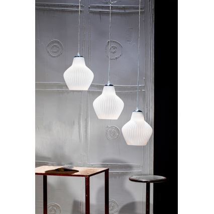 SIRU - Lustr na lanku LONDON 1xE27/60W/230V bílá/lesklý chrom benátské sklo
