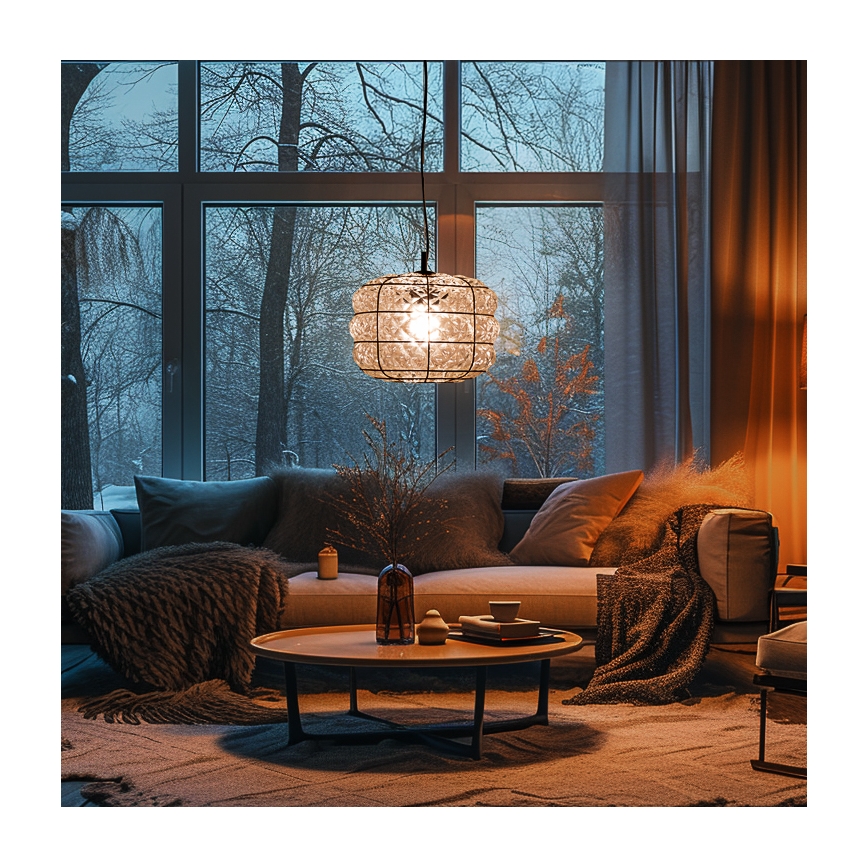 SIRU - Lustr na lanku TERRA 1xE27/60W/230V černá/čirá benátské sklo