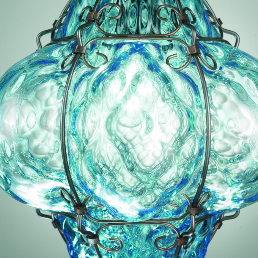 SIRU - Lustr na řetězu CLASSIC 1xE27/60W/230V pr. 30 cm modrá/černá benátské sklo