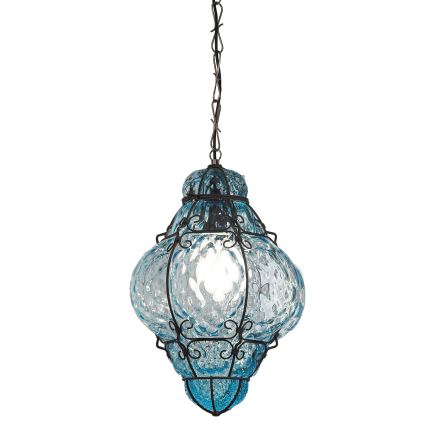 SIRU - Lustr na řetězu CLASSIC 1xE27/60W/230V pr. 30 cm modrá/černá benátské sklo