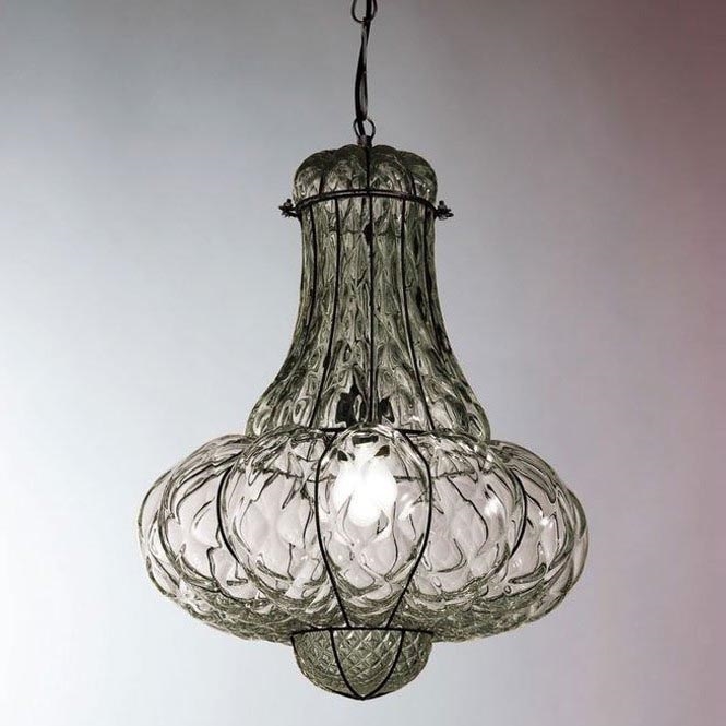 SIRU - Lustr na řetězu DOGE 1xE27/60W/230V pr. 30 cm čirá/černá benátské sklo