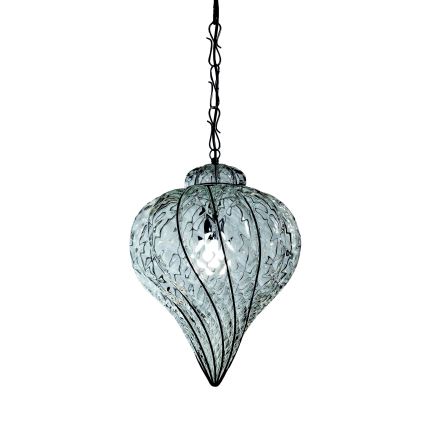 SIRU - Lustr na řetězu GOCCIA 1xE27/60W/230V pr. 25 cm čirá/hnědá benátské sklo