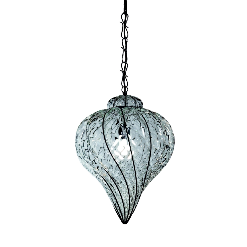 SIRU - Lustr na řetězu GOCCIA 1xE27/60W/230V pr. 25 cm čirá/hnědá benátské sklo