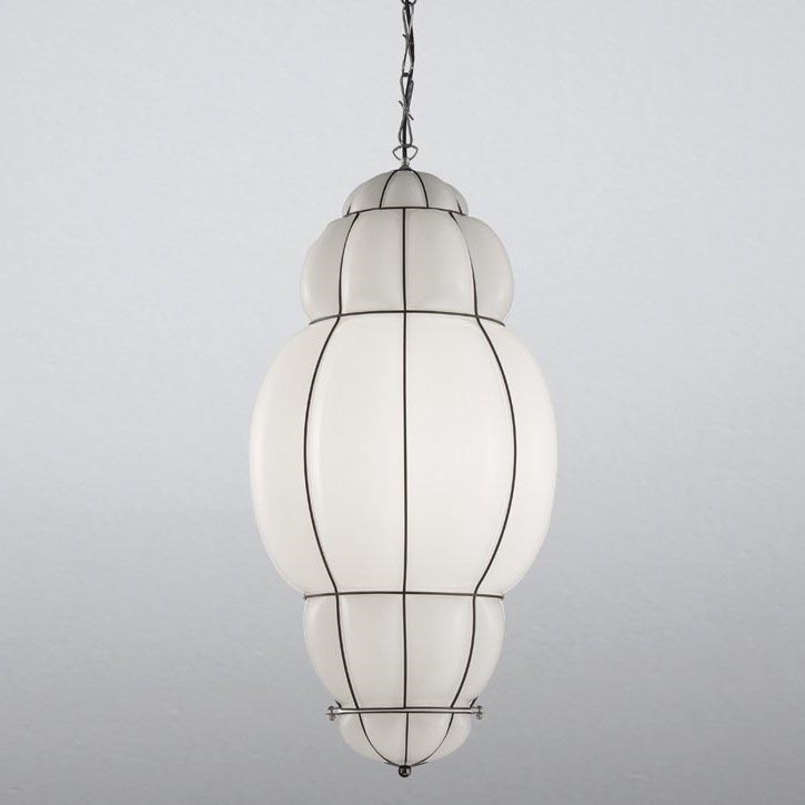 SIRU - Lustr na řetězu RIVISTO 1xE27/60W/230V pr. 45 cm černá/bílá benátské sklo