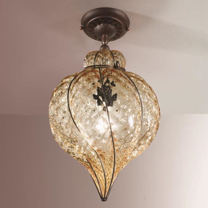 SIRU - Přisazený lustr GOCCIA 1xE27/60W/230V pr. 25 cm béžová/hnědá benátské sklo