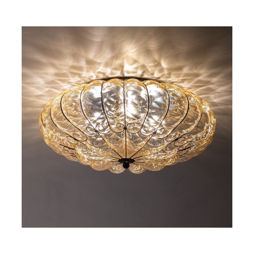 SIRU - Stropní svítidlo SOLE 3xE14/40W/230V pr. 31 cm béžová/matný chrom benátské sklo