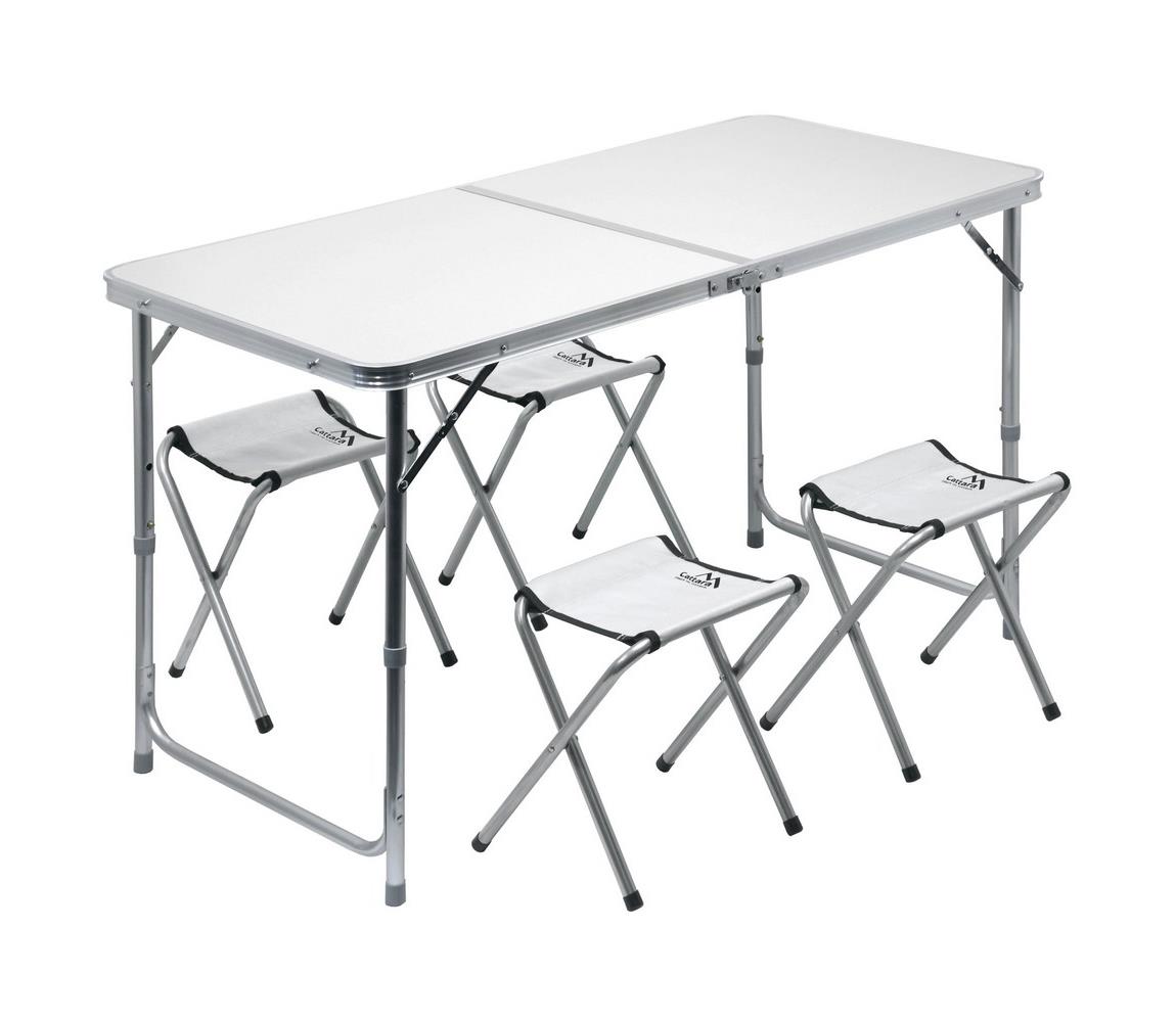  Skládací kempingový stůl + 4x židle bílá/chrom 