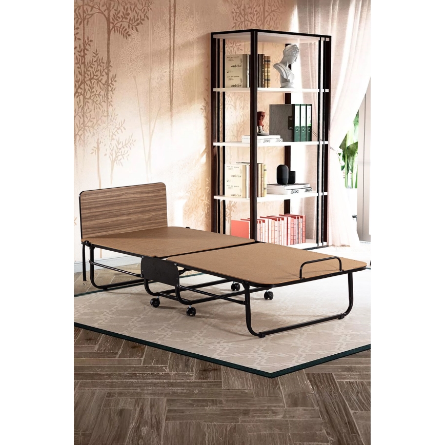 Skládací kovová jednolůžková postel s matrací HERON 80x190 cm bílá