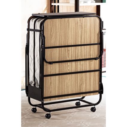 Skládací kovová jednolůžková postel s matrací HERON 80x190 cm bílá