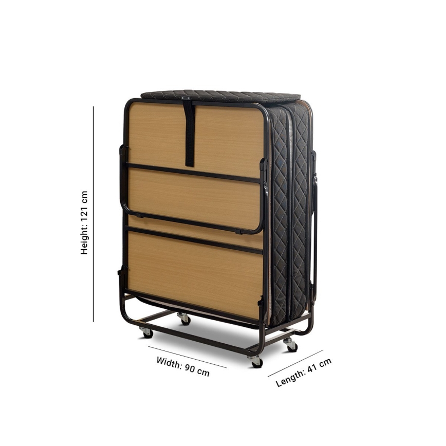 Skládací kovová jednolůžková postel s matrací HERON 90x204 cm bílá