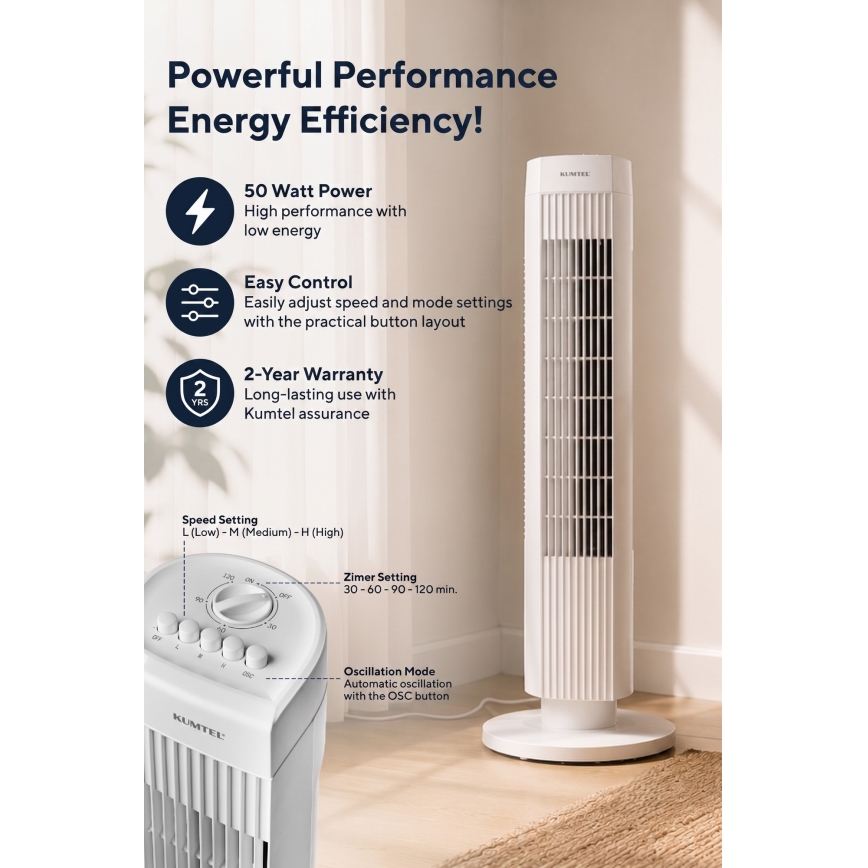 Sloupový ventilátor 50W/230V bílá