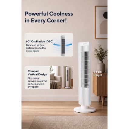 Sloupový ventilátor 50W/230V bílá
