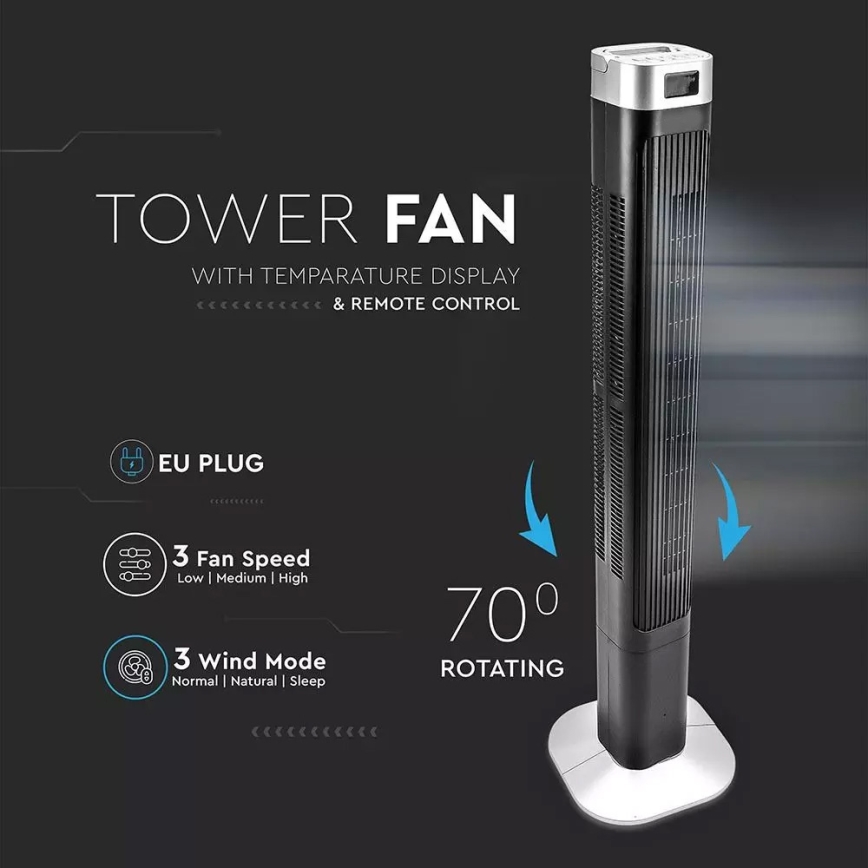 Sloupový ventilátor s ukazatelem teploty s dálkovým ovládáním 55W/230V