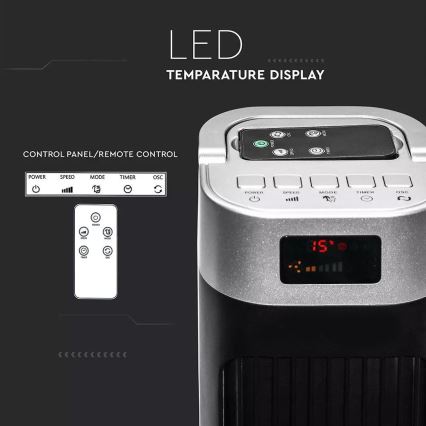 Sloupový ventilátor s ukazatelem teploty s dálkovým ovládáním 55W/230V