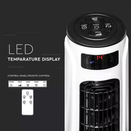Sloupový ventilátor s ukazatelem teploty s dálkovým ovládáním 55W/230V
