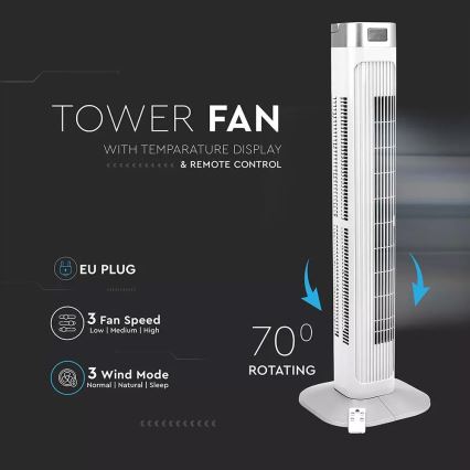 Sloupový ventilátor s ukazatelem teploty s dálkovým ovládáním 55W/230V