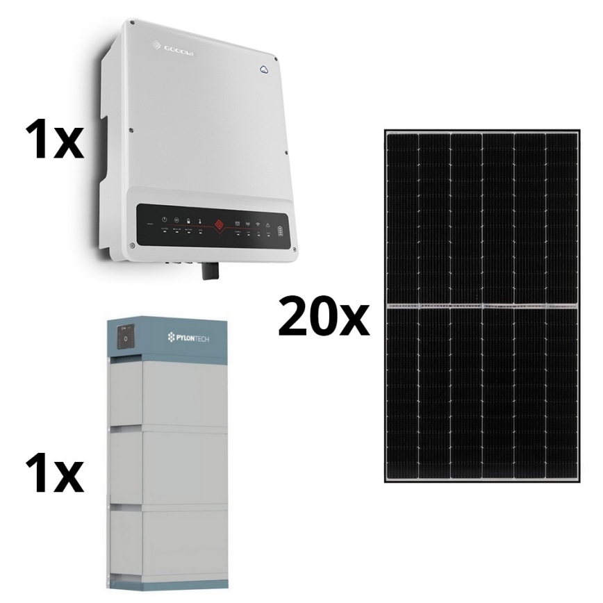 Solární sestava GOODWE - 8kWp JINKO + 8kW GOODWE hybridní měnič 3f +10,65 kWh baterie PYLONTECH H2