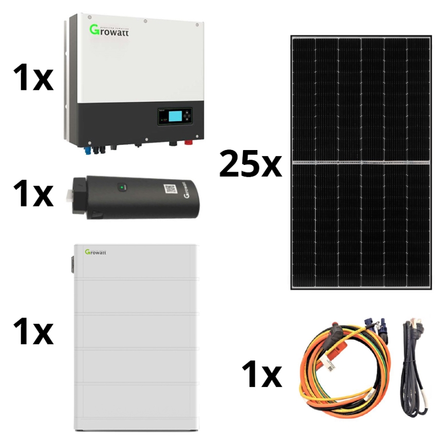 Solární sestava GROWATT: 10kWp JINKO + hybridní měnič 3f + 10,24 kWh baterie