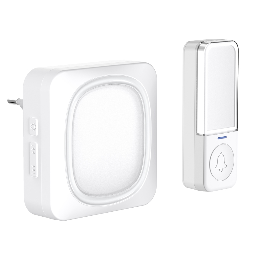 Bezdrátový zvonek s LED osvětlením do zásuvky 230V IP56 bílá