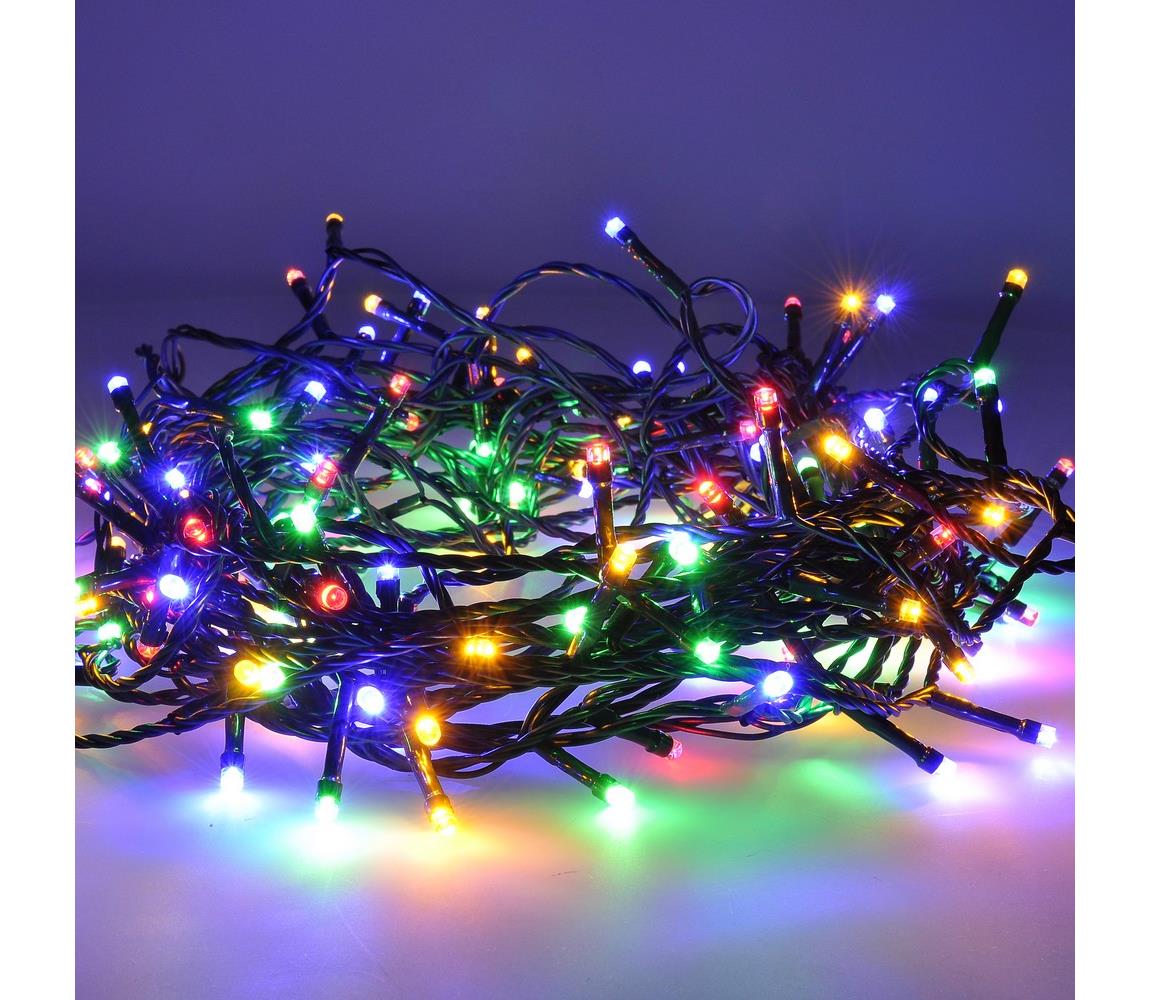  LED venkovní vánoční řetěz, 200 LED, 20m, přívod 5m, 8 funkcí, časovač, IP44, vícebarevný; 1V102-M-1