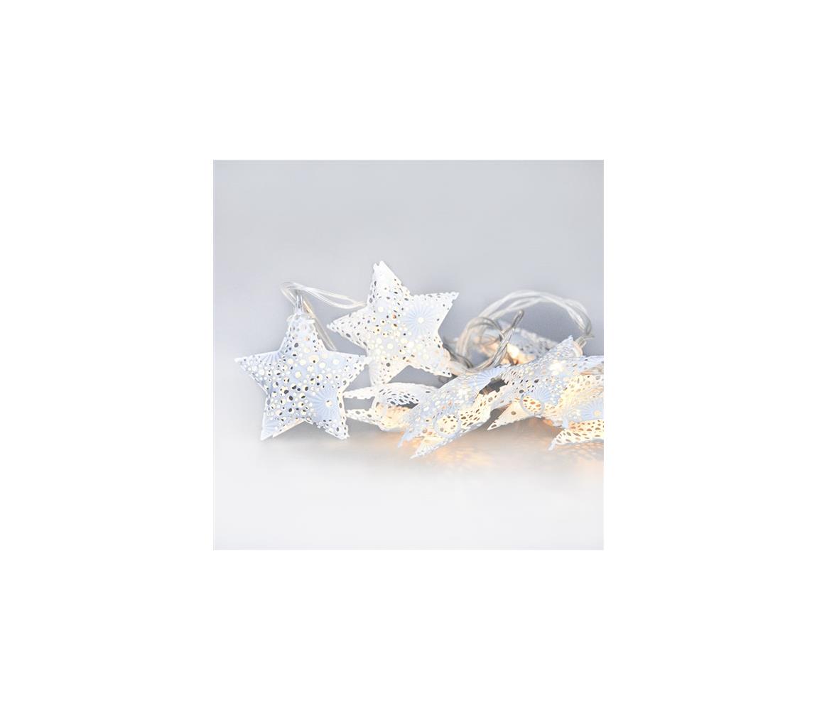  LED řetěz vánoční hvězdy, kovové, bílé, 10LED, 1m, 2x AA, IP20 , 1V224