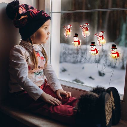 LED  řetěz s přísavkami 6xLED/2xAA 1,2m teplá bílá sněhulák