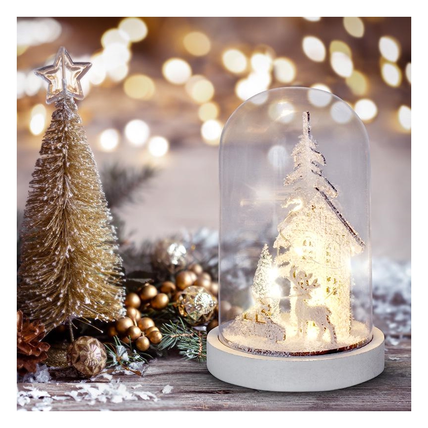 LED Vánoční dekorace LED/2xAAA zasněžená krajina s domkem