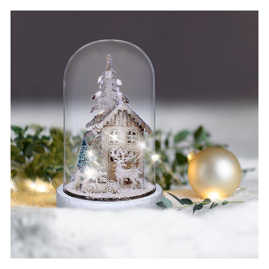 LED Vánoční dekorace LED/2xAAA zasněžená krajina s domkem