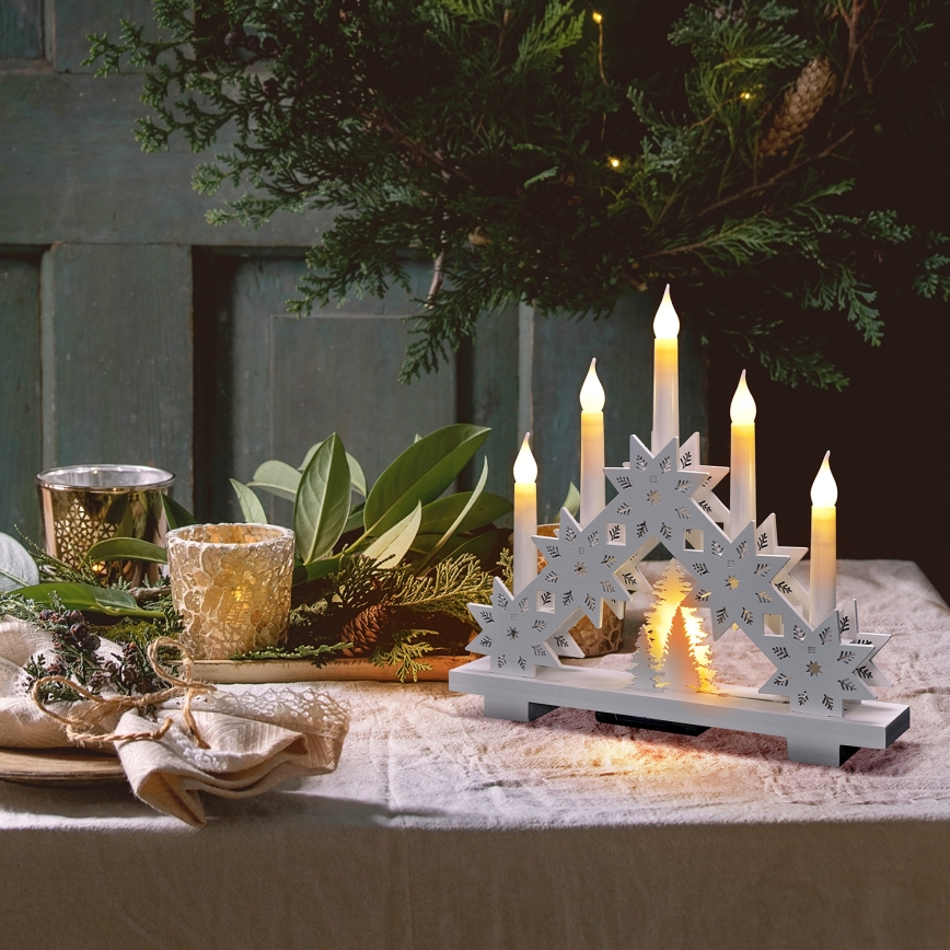 LED Vánoční svícen 5xLED/2xAA teplá bílá