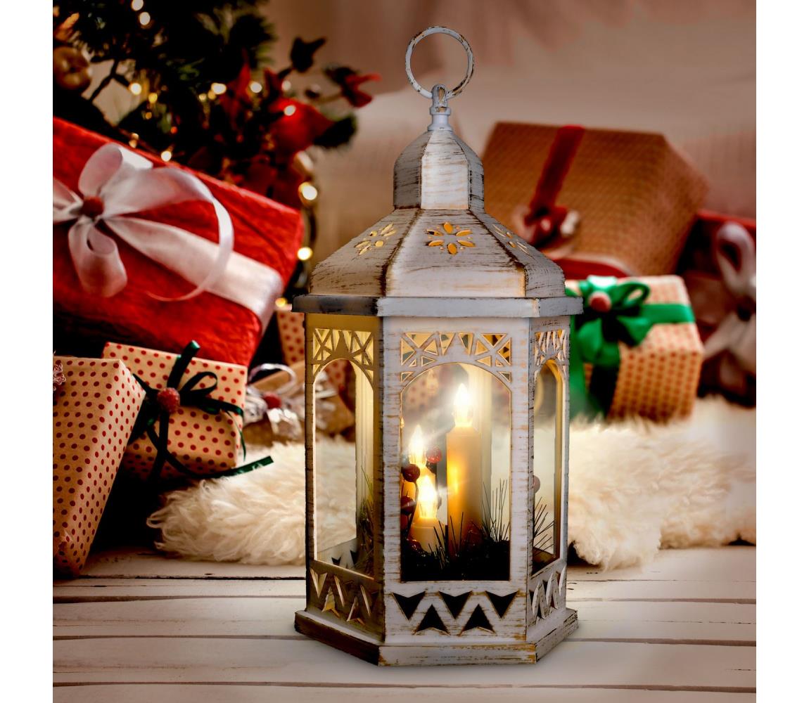  LED vánoční lucerna bílá 33cm 3x LED svíčka 3x AAA