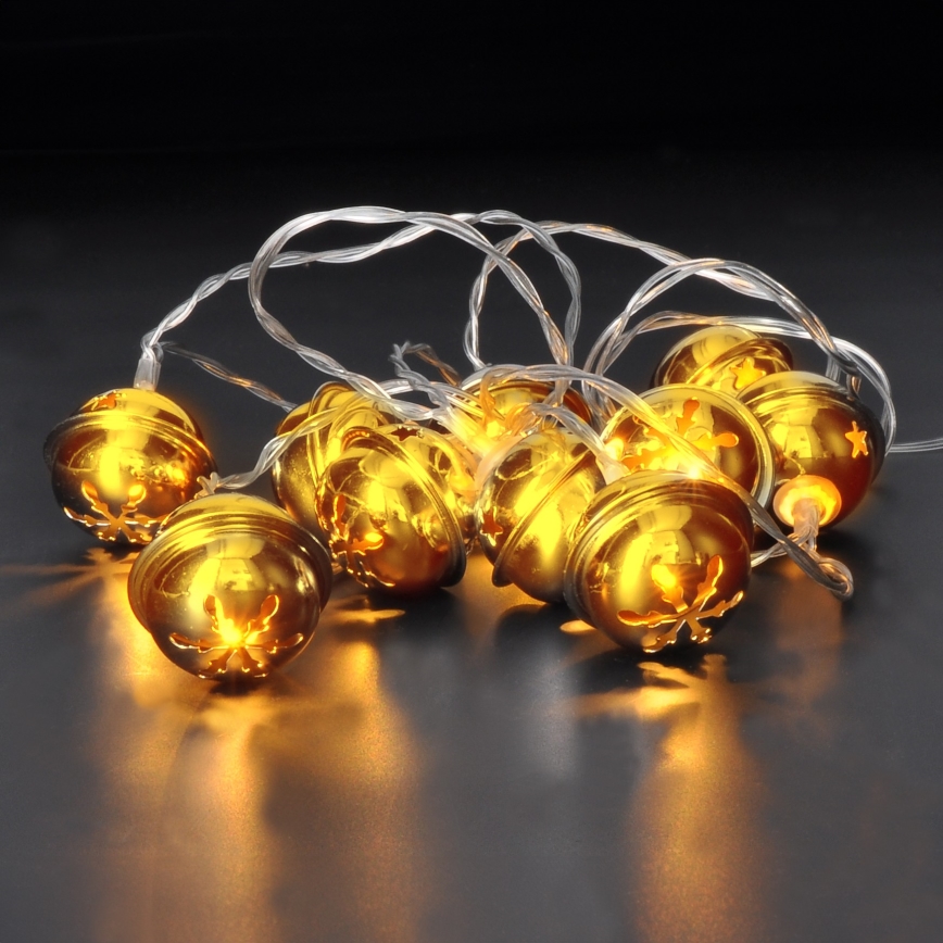 LED  řetěz 10xLED/2xAA/teplá bílá 1,8m rolničky