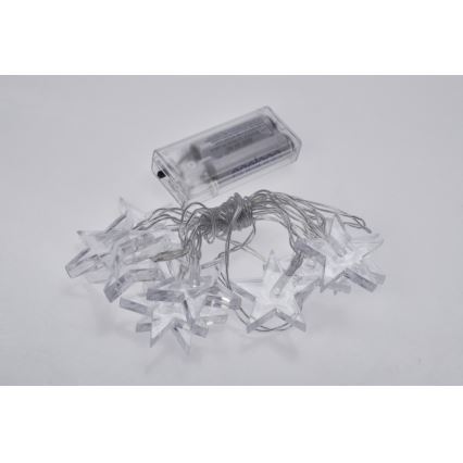 LED Vánoční řetěz 10xLED/2xAA 1,5m hvězdy bílé světlo