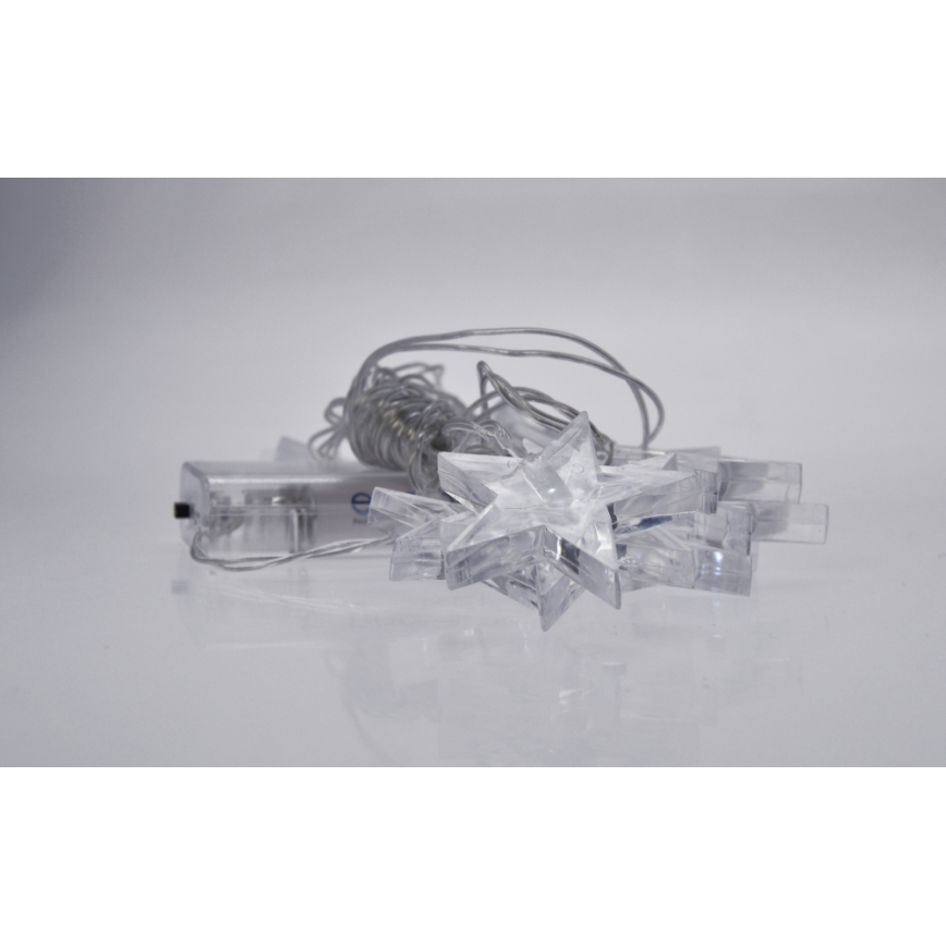 LED Vánoční řetěz 10xLED/2xAA 1,5m hvězdy bílé světlo